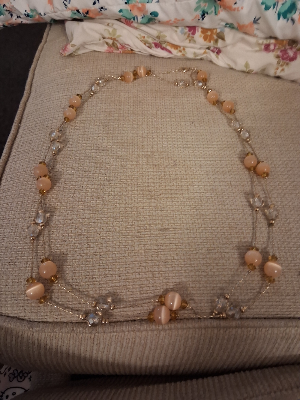Elegant Peach Bead & Crystal Layered Necklace